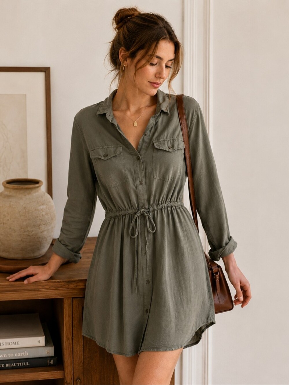 Sage Green Long Sleeve Dress Small